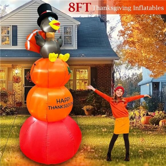 8 Foot Tall Thanksgiving Inflatables Turkey Outdoor Decorations Blow Up - Picture 3 of 7